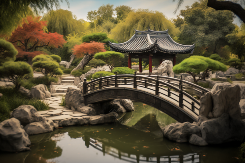 中式园林建筑河面上的拱形桥,高清,摄影图,摄影图片,图片大全,摄影图免费下载
